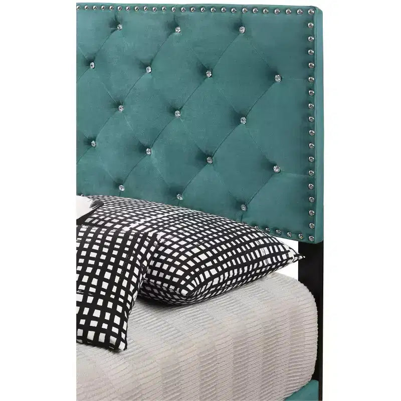 Passion Furniture Suffolk Tufted Velvet Upholstered King Panel Bed