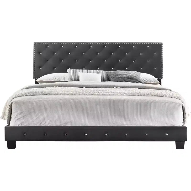 Passion Furniture Suffolk Tufted Velvet Upholstered King Panel Bed