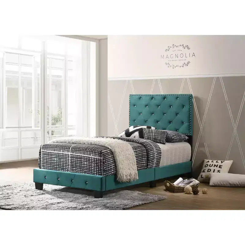 Passion Furniture Suffolk Tufted Velvet Upholstered King Panel Bed