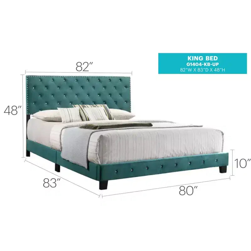 Passion Furniture Suffolk Tufted Velvet Upholstered King Panel Bed