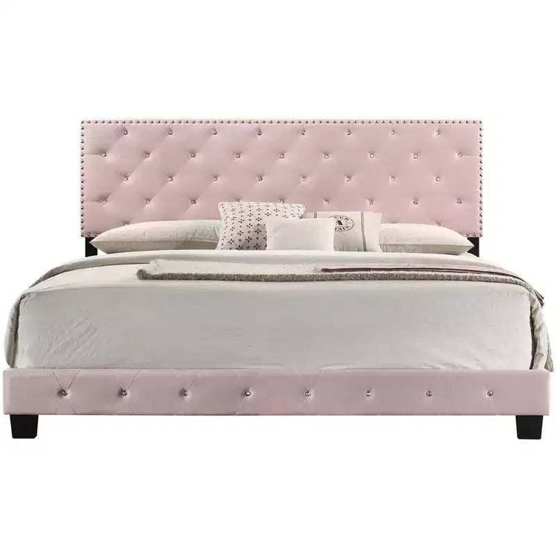 Passion Furniture Suffolk Tufted Velvet Upholstered King Panel Bed