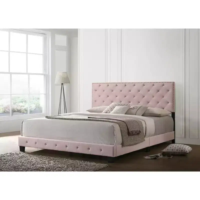 Passion Furniture Suffolk Tufted Velvet Upholstered King Panel Bed