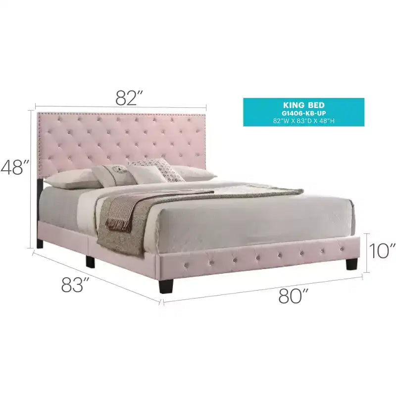 Passion Furniture Suffolk Tufted Velvet Upholstered King Panel Bed