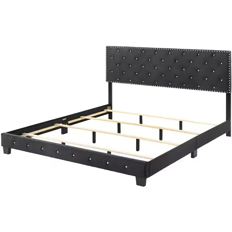 Passion Furniture Suffolk Tufted Velvet Upholstered King Panel Bed