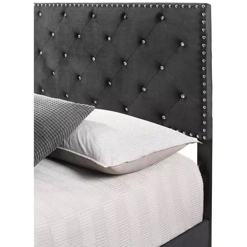 Passion Furniture Suffolk Tufted Velvet Upholstered King Panel Bed