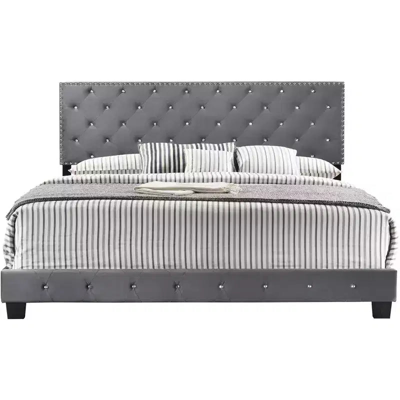 Passion Furniture Suffolk Tufted Velvet Upholstered King Panel Bed