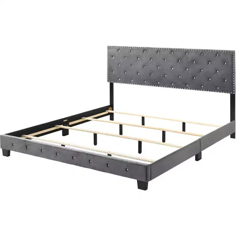 Passion Furniture Suffolk Tufted Velvet Upholstered King Panel Bed