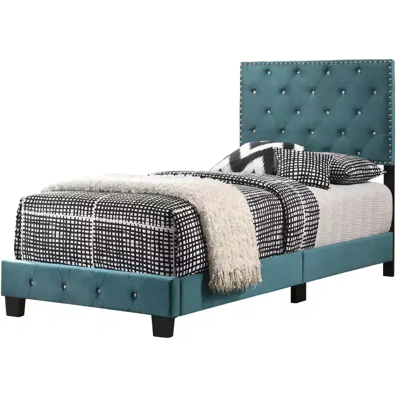 Passion Furniture Suffolk Tufted Velvet Upholstered King Panel Bed