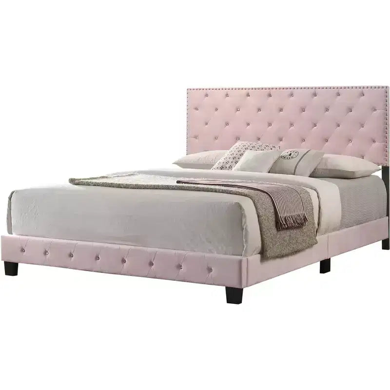 Passion Furniture Suffolk Tufted Velvet Upholstered King Panel Bed