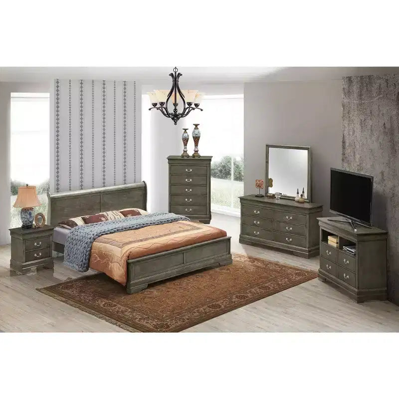 Passion Furniture Letto matrimoniale Louis Philippe con pannelli