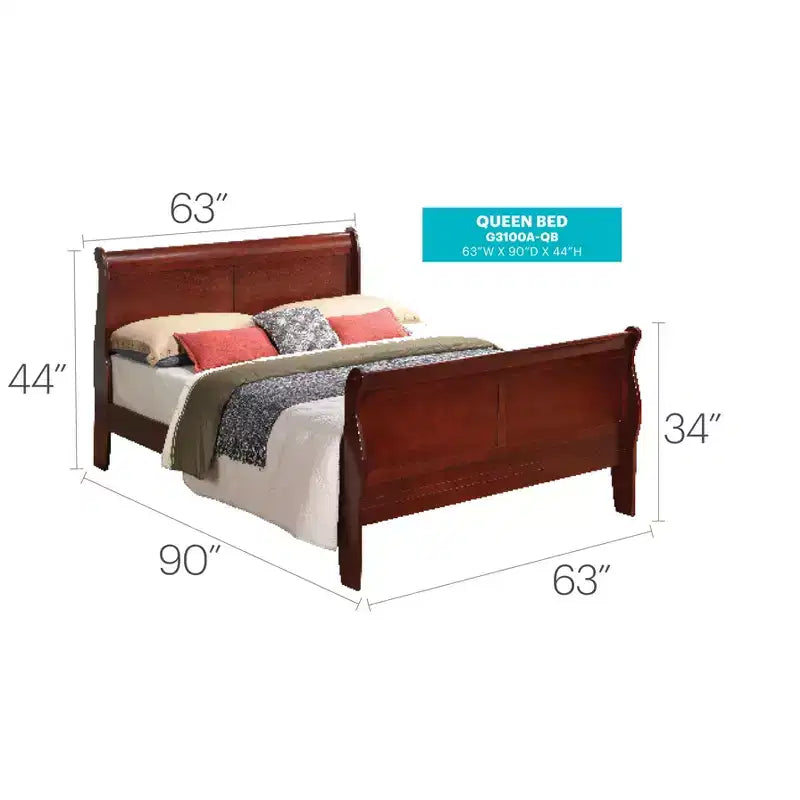 Letto a slitta Passion Furniture Louis Philippe Queen con pediera alta
