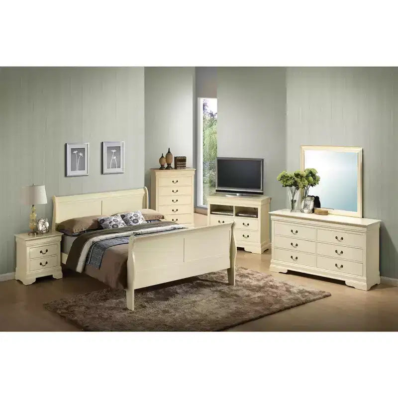Letto a slitta Passion Furniture Louis Philippe Queen con pediera alta