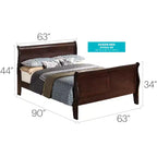 Letto a slitta Passion Furniture Louis Philippe Queen con pediera alta