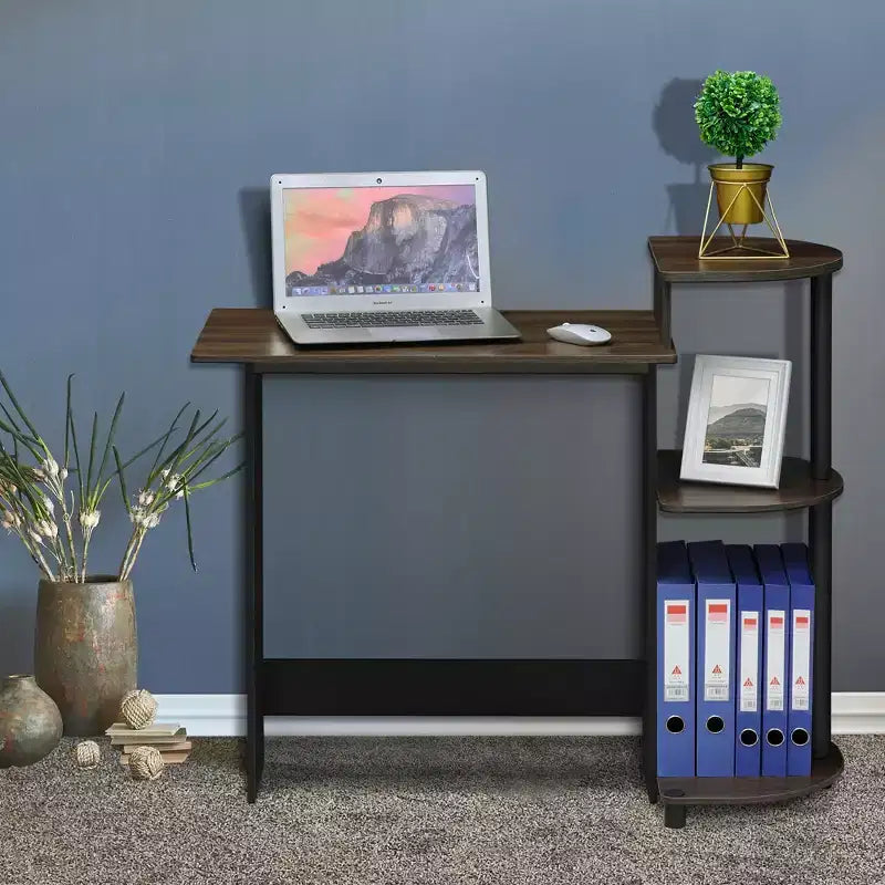 Furinno Modern Compact Computer Desk Writing Study Home Office Corner Desk with Storage Shelves