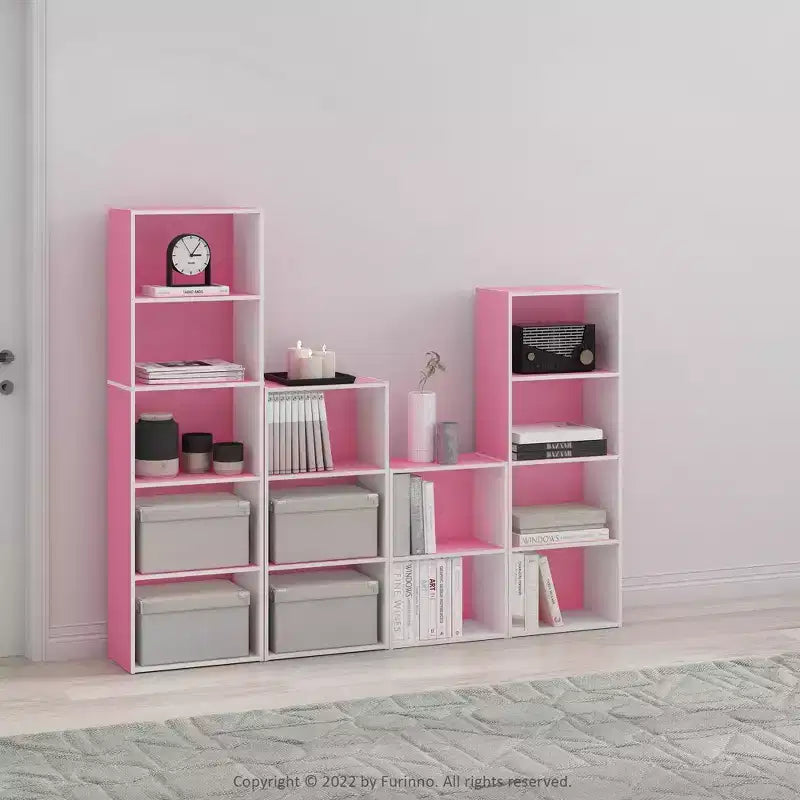 Furinno 4-Tier Open Bookcase 4-Cube Display Cabinet Floor Standing Storage Shelves Bookcase