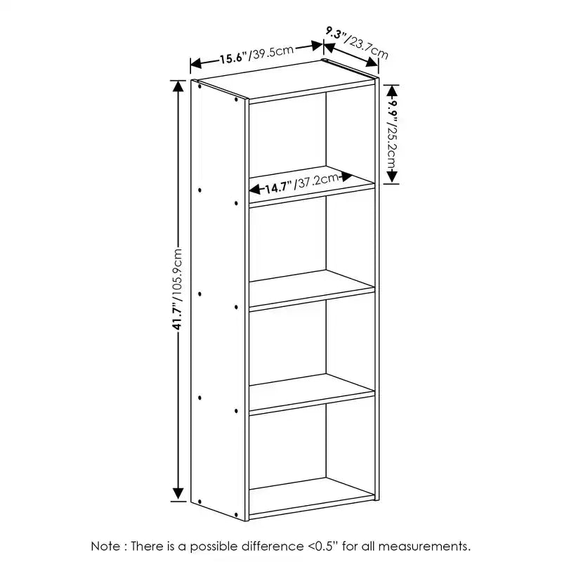 Furinno 4-Tier Open Bookcase 4-Cube Display Cabinet Floor Standing Storage Shelves Bookcase