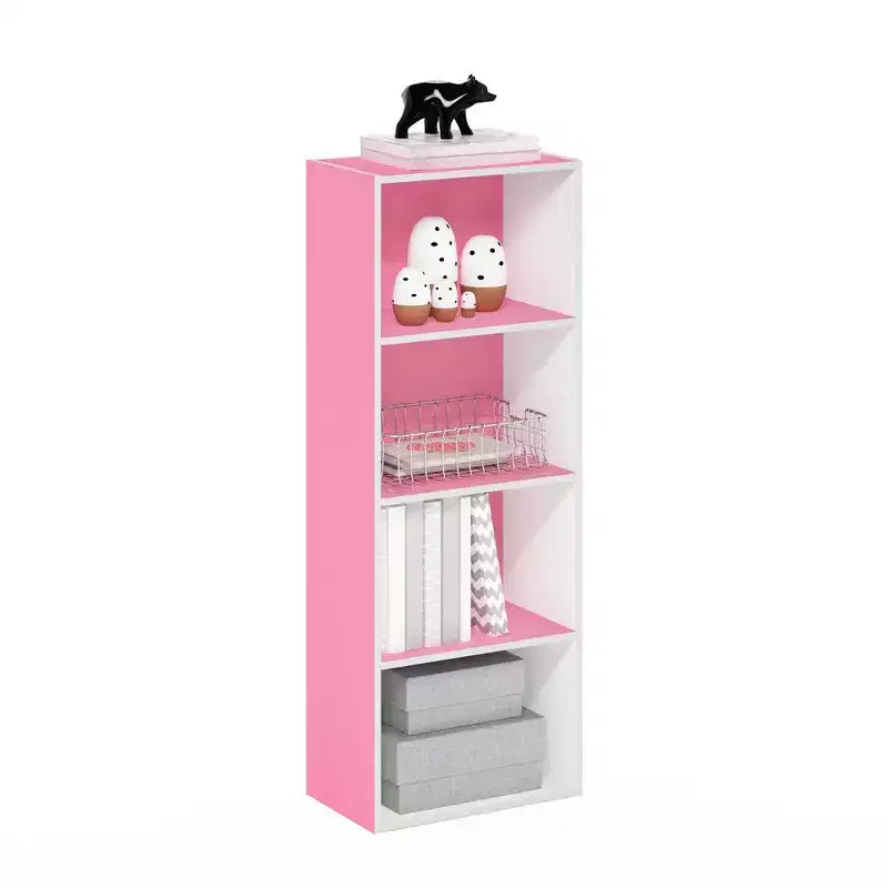 Furinno 4-Tier Open Bookcase 4-Cube Display Cabinet Floor Standing Storage Shelves Bookcase