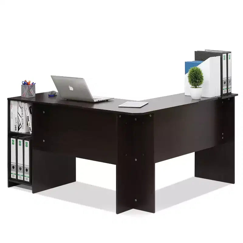 Furinno Scrivania ad angolo a L per computer, tavolo da studio e gaming con librerie aperte, espresso