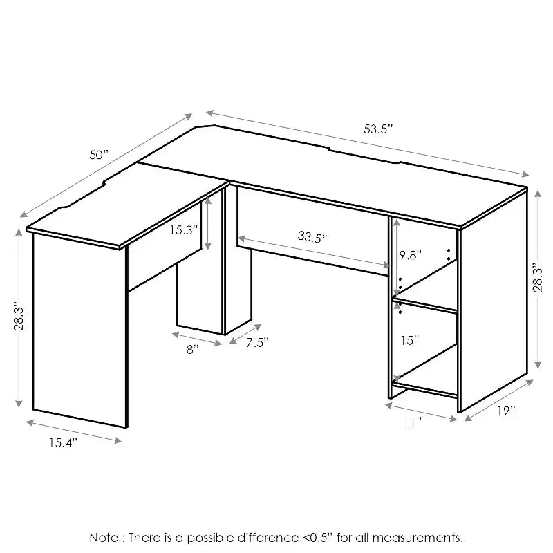 Furinno Scrivania ad angolo a L per computer, tavolo da studio e gaming con librerie aperte, espresso