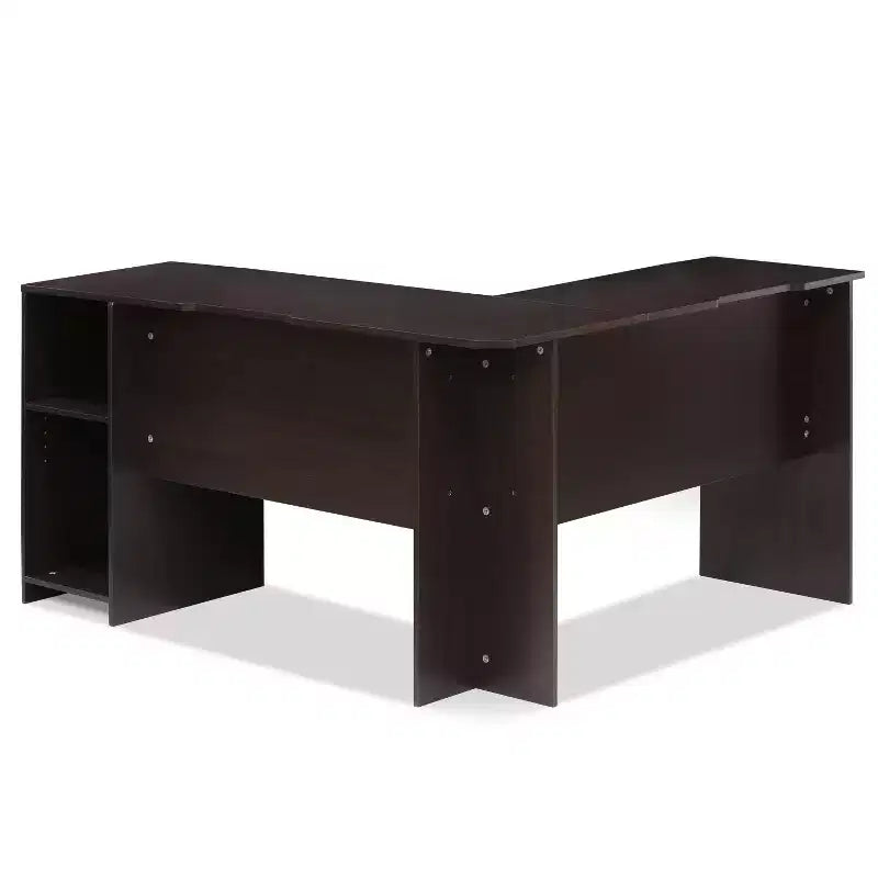 Furinno Scrivania ad angolo a L per computer, tavolo da studio e gaming con librerie aperte, espresso
