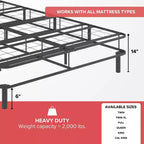 Hollywood Bed Frame Emerge Base Materasso Pieghevole con Gambe Collegabili Nere