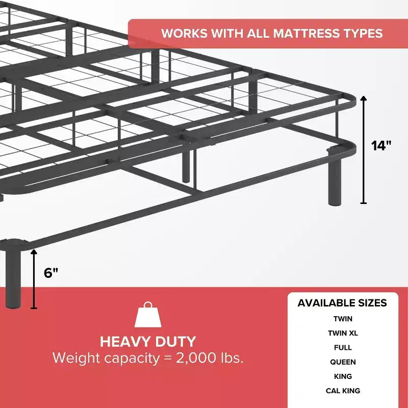 Hollywood Bed Frame Emerge Base Materasso Pieghevole con Gambe Collegabili Nere