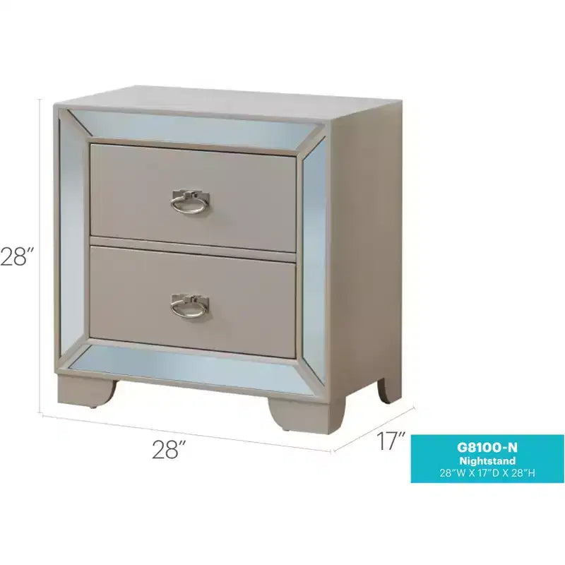 Passion Furniture Hollywood Hills 2-Drawer Nightstand (28 in. H x 28 in. W x 17 in. D)