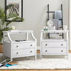 Bernadette Modern 2 - Tavolino da Notte con 2 Cassetti con Prese Integrate e Vassoio Portaoggetti Estraibile Set di 2|HULALA HOME