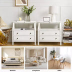 Bernadette Modern 2 - Tavolino da Notte con 2 Cassetti con Prese Integrate e Vassoio Portaoggetti Estraibile Set di 2|HULALA HOME