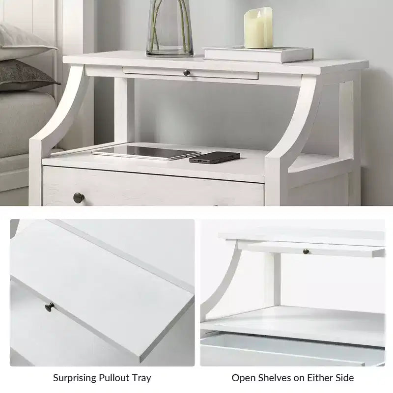 Bernadette Modern 2 - Tavolino da Notte con 2 Cassetti con Prese Integrate e Vassoio Portaoggetti Estraibile Set di 2|HULALA HOME