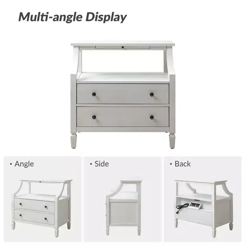 Bernadette Modern 2 - Tavolino da Notte con 2 Cassetti con Prese Integrate e Vassoio Portaoggetti Estraibile Set di 2|HULALA HOME