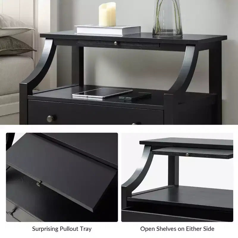 Bernadette Modern 2 - Tavolino da Notte con 2 Cassetti con Prese Integrate e Vassoio Portaoggetti Estraibile Set di 2|HULALA HOME