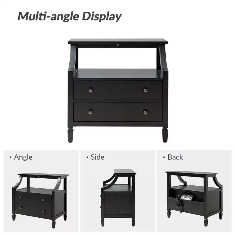 Bernadette Modern 2 - Tavolino da Notte con 2 Cassetti con Prese Integrate e Vassoio Portaoggetti Estraibile Set di 2|HULALA HOME