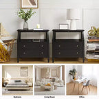 Bernadette Modern 2 - Tavolino da Notte con 2 Cassetti con Prese Integrate e Vassoio Portaoggetti Estraibile Set di 2|HULALA HOME