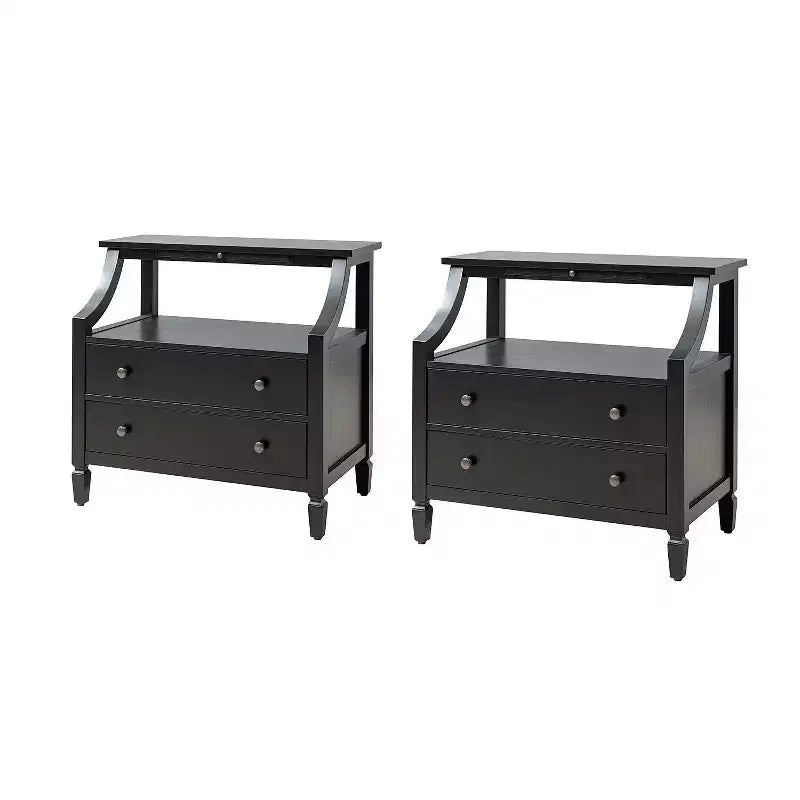 Bernadette Modern 2 - Drawer end table with Built-In Outlets and Pull-Out Storage Tray Set of 2|HULALA HOME