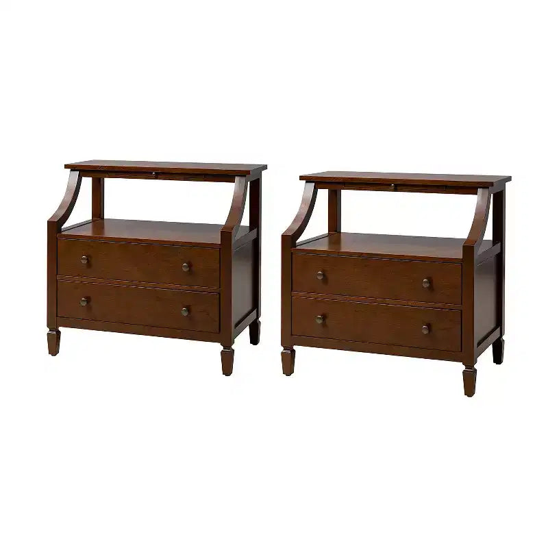Bernadette Modern 2 - Drawer end table with Built-In Outlets and Pull-Out Storage Tray Set of 2|HULALA HOME