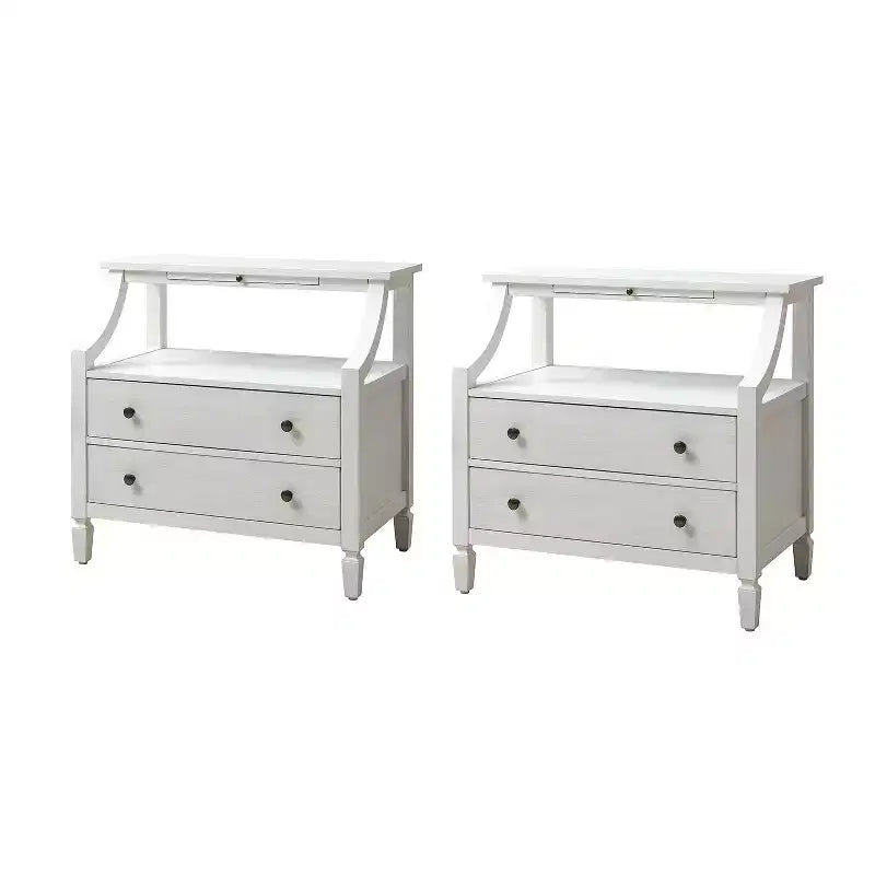 Bernadette Modern 2 - Drawer end table with Built-In Outlets and Pull-Out Storage Tray Set of 2|HULALA HOME