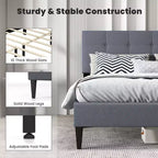 Costway Queen Upholstered Platform Bed Mattress Foundation Button Tufted Headboard Blue/Grey