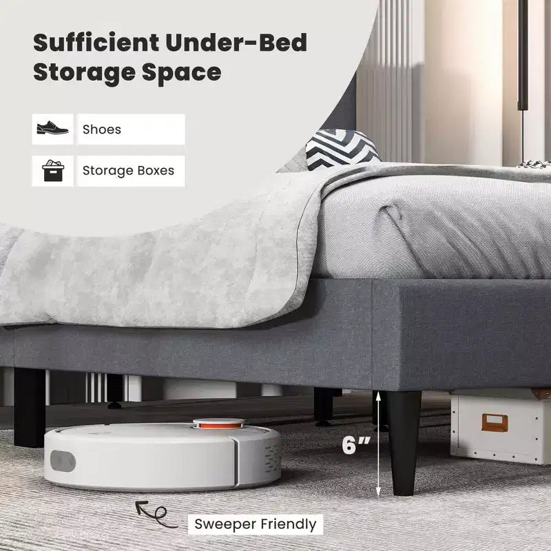 Costway Queen Upholstered Platform Bed Mattress Foundation Button Tufted Headboard Blue/Grey