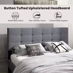 Costway Queen Upholstered Platform Bed Mattress Foundation Button Tufted Headboard Blue/Grey