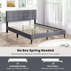 Costway Queen Upholstered Platform Bed Mattress Foundation Button Tufted Headboard Blue/Grey