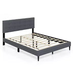 Costway Queen Upholstered Platform Bed Mattress Foundation Button Tufted Headboard Blue/Grey