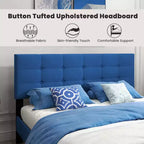 Costway Queen Upholstered Platform Bed Mattress Foundation Button Tufted Headboard Blue/Grey
