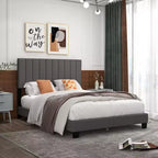 Costway Queen Upholstered Platform Bed Frame Mattress Foundation Box Spring Needed Gray