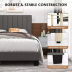 Costway Queen Upholstered Platform Bed Frame Mattress Foundation Box Spring Needed Gray