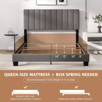 Costway Queen Upholstered Platform Bed Frame Mattress Foundation Box Spring Needed Gray