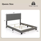 Costway Queen Upholstered Platform Bed Frame Mattress Foundation Box Spring Needed Gray