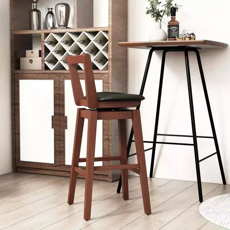 Costway Swivel Counter Height Bar Stool 26'' Upholstered PU Leather Hollow Backrest