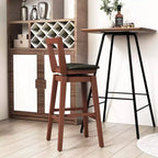 Costway Swivel Counter Height Bar Stool 26'' Upholstered PU Leather Hollow Backrest