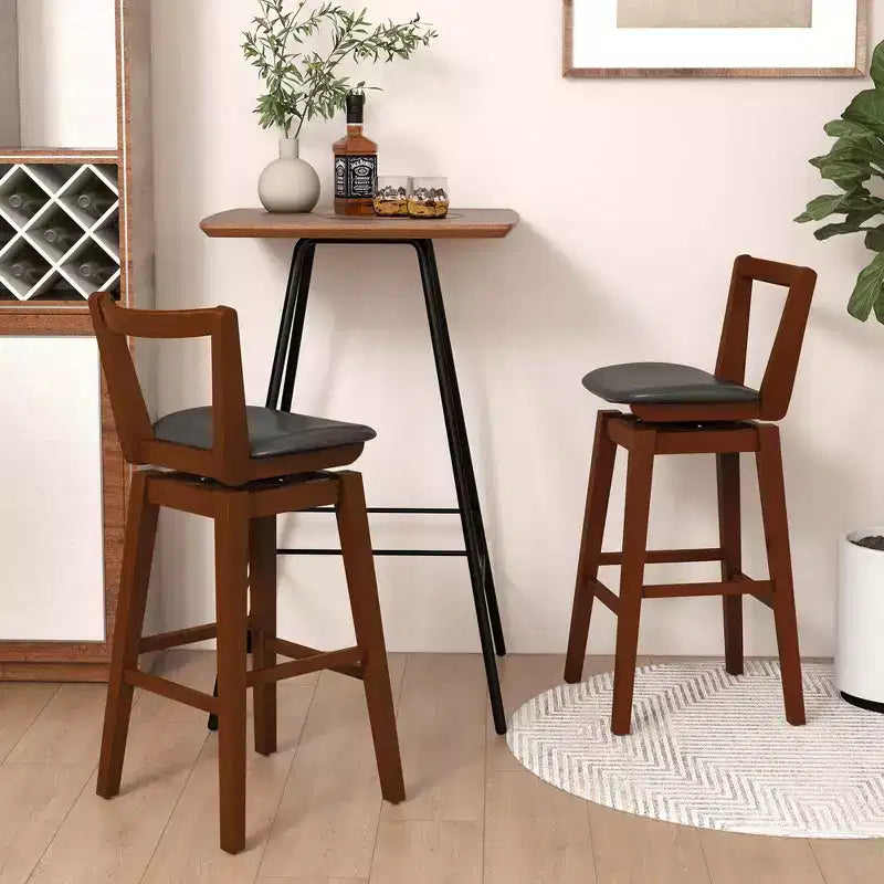 Costway Swivel Counter Height Bar Stool 26'' Upholstered PU Leather Hollow Backrest